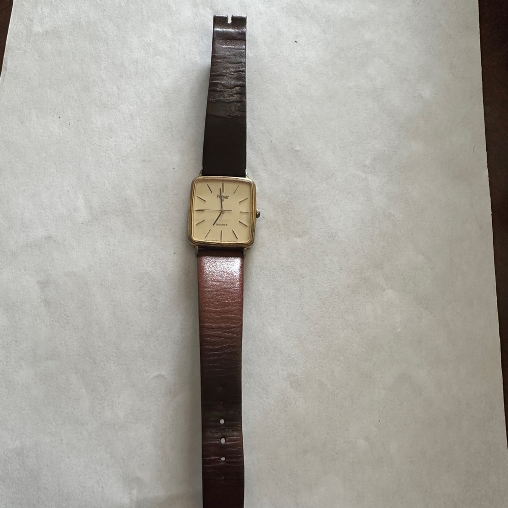 Pulsar Brown Leather Strap Square Watch